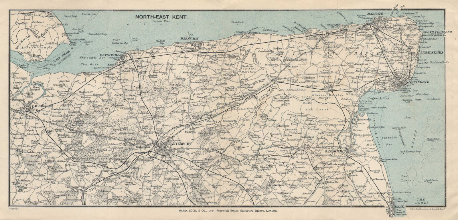 Associate Product NORTH-EAST KENT. Thanet Faversham Canterbury Sandwich Ramsgate Margate 1924 map
