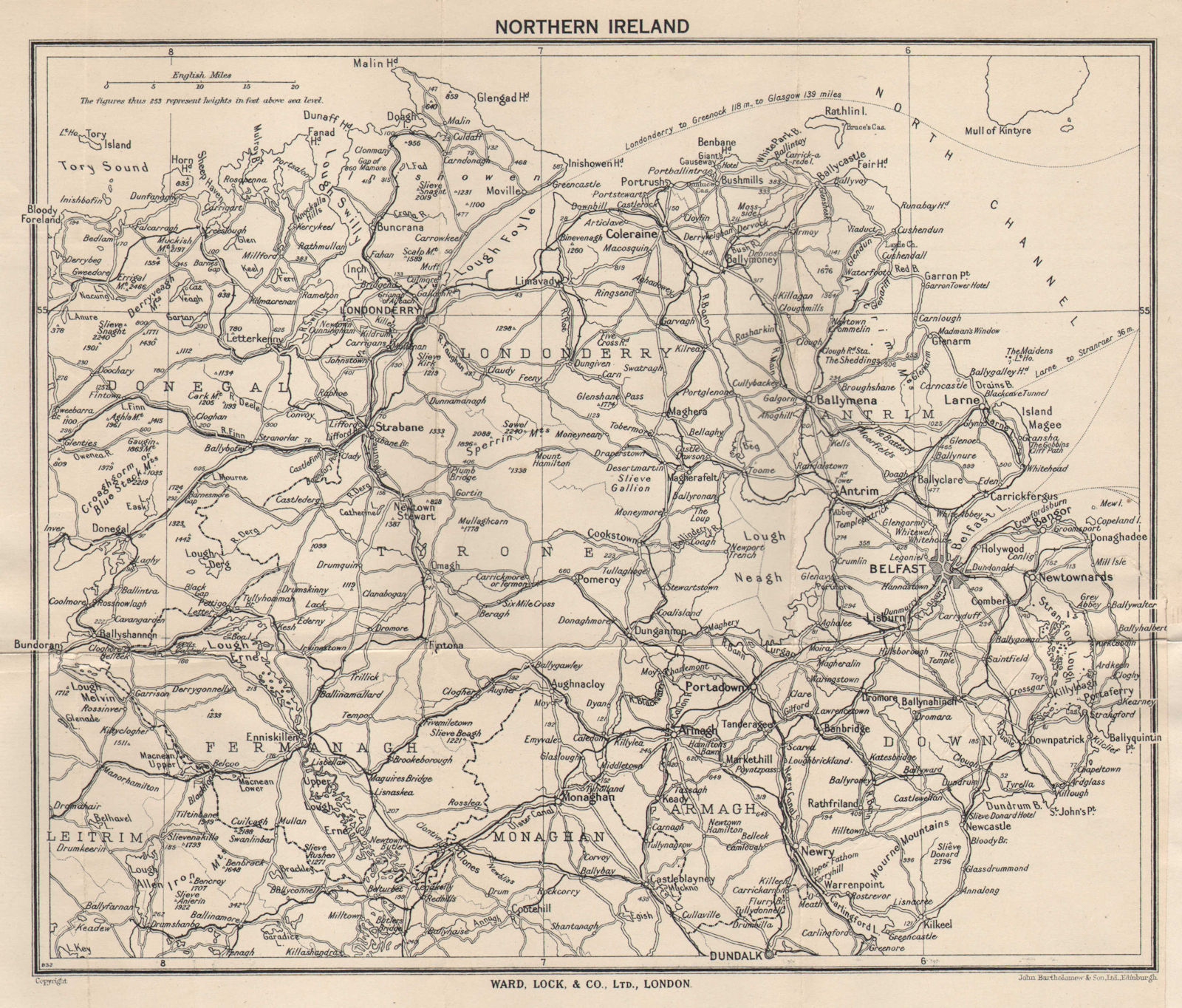 NORTHERN IRELAND vintage tourist map. Ulster. WARD LOCK 1946 old vintage