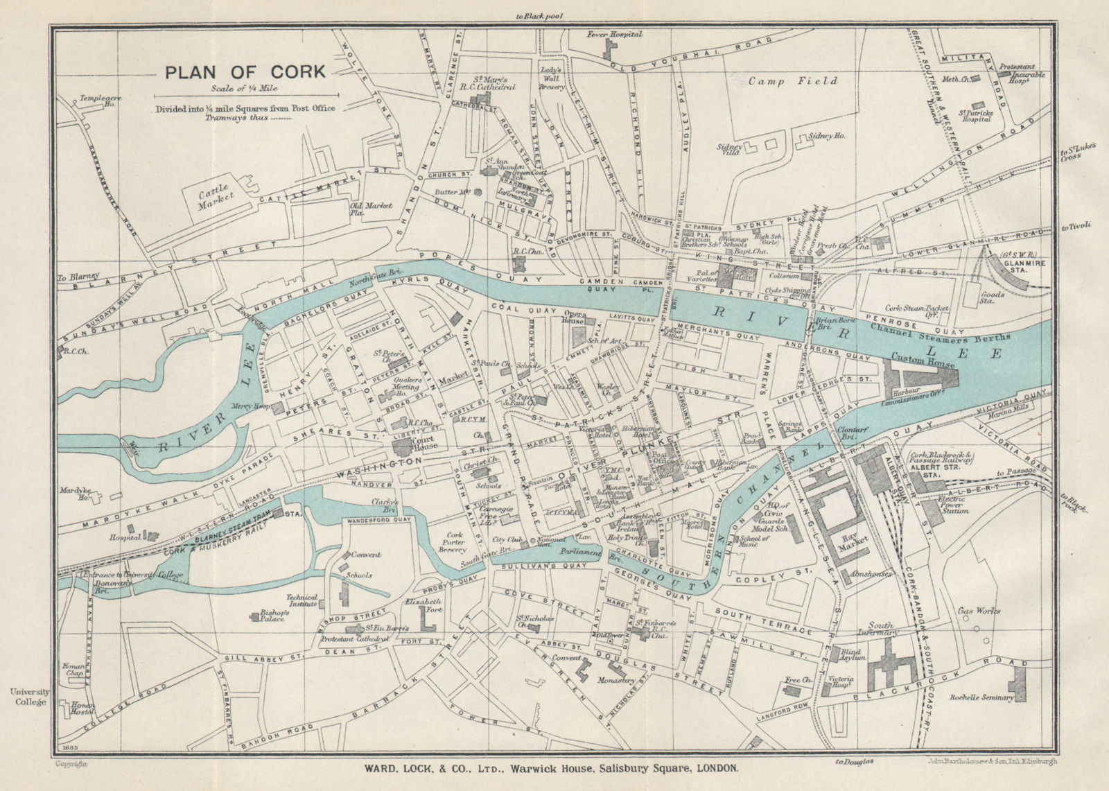 CORK vintage tourist town city plan. Ireland. WARD LOCK 1936 old vintage map