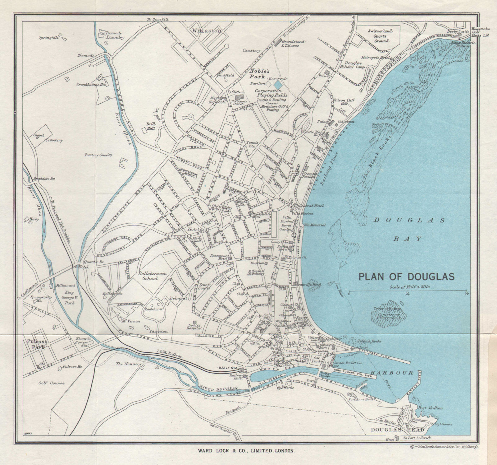 DOUGLAS vintage tourist town city plan. Isle of Man. WARD LOCK 1962 old map