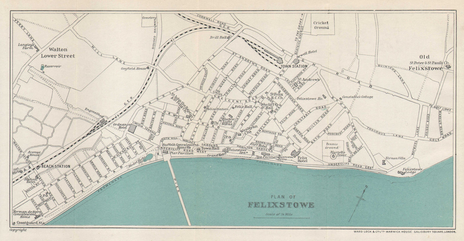 FELIXSTOWE vintage tourist town city plan. Suffolk. WARD LOCK 1927 old map