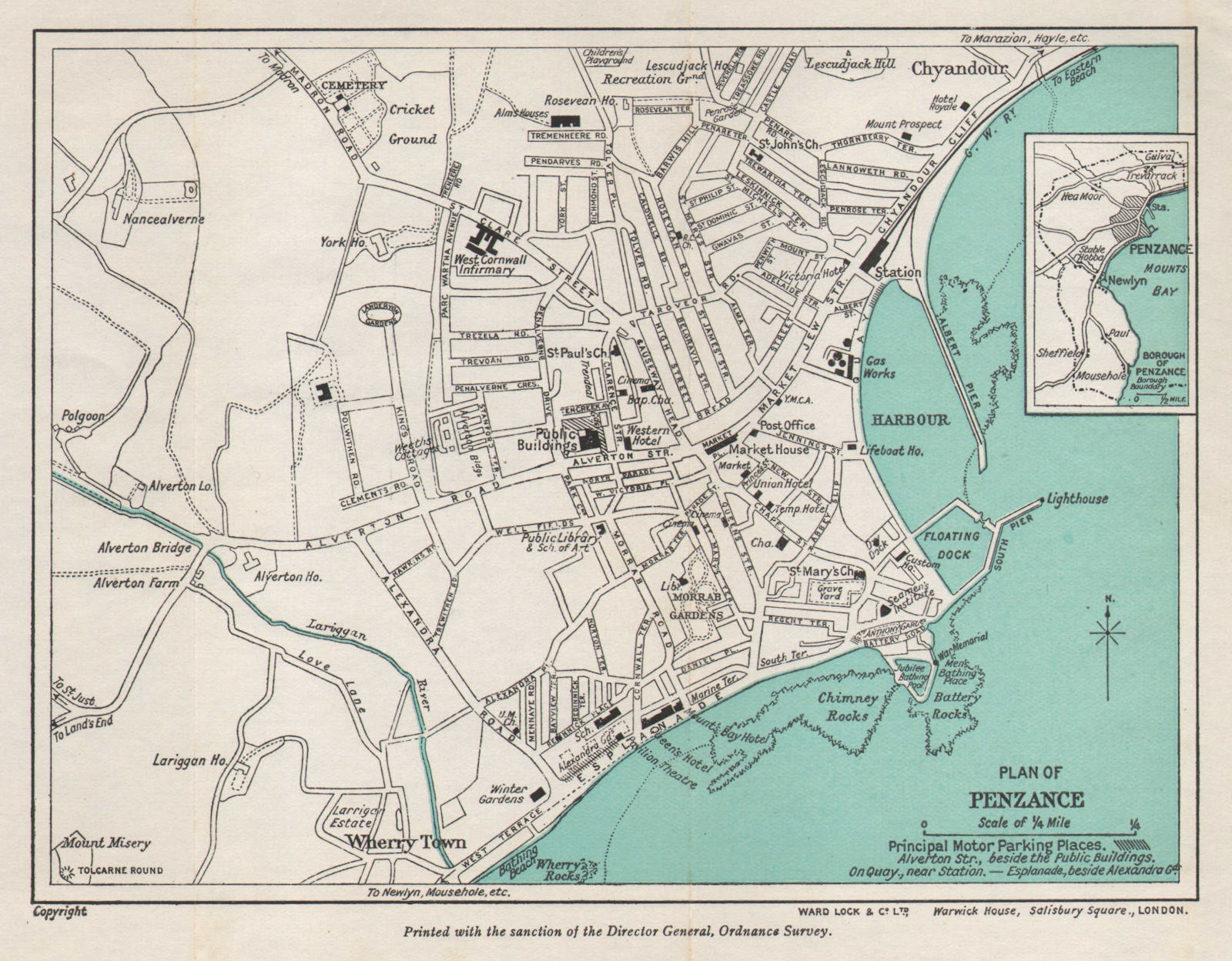 Associate Product PENZANCE vintage tourist town city plan. Cornwall. WARD LOCK 1944 old map