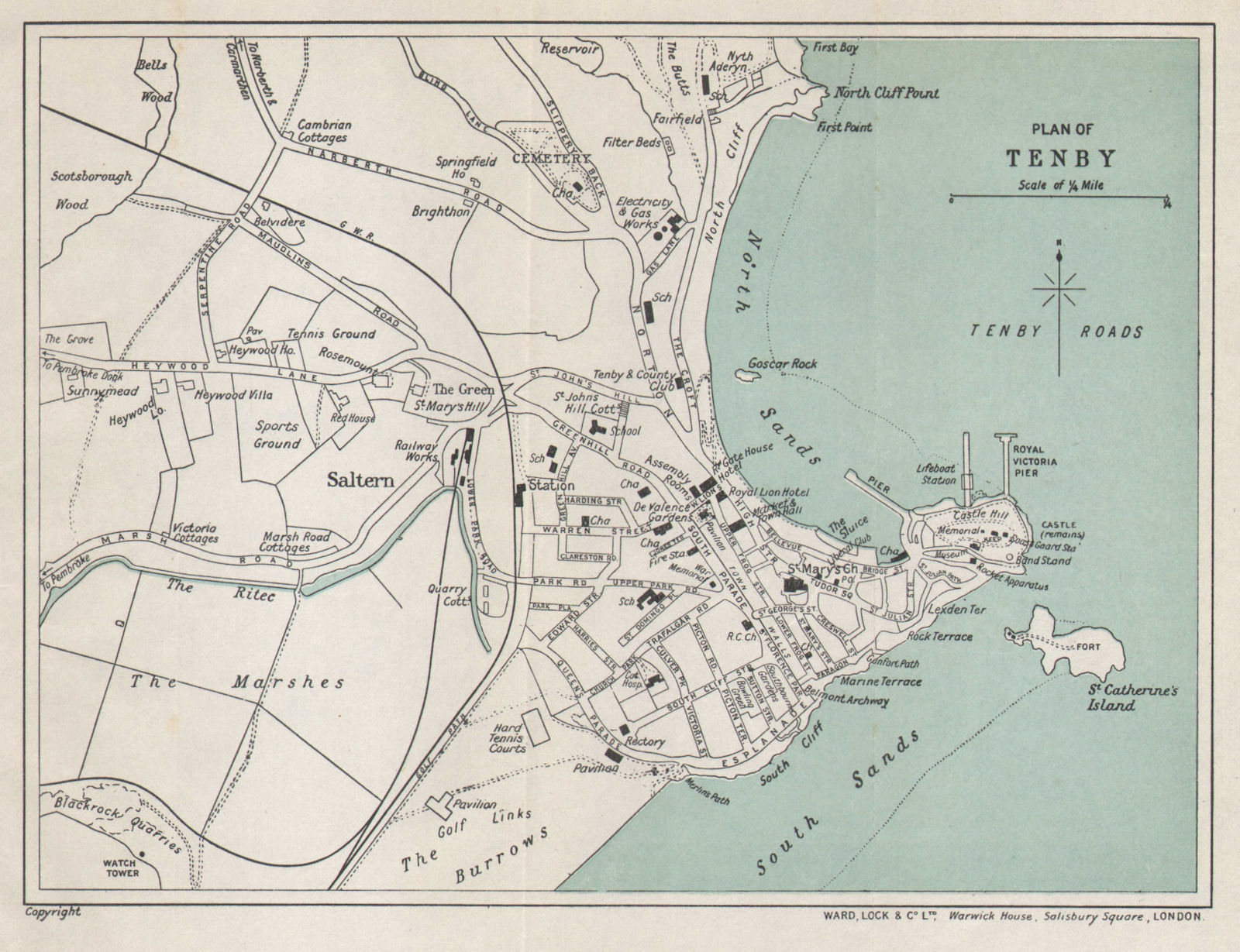 Associate Product TENBY vintage tourist town city resort plan. Wales. WARD LOCK 1938 old map