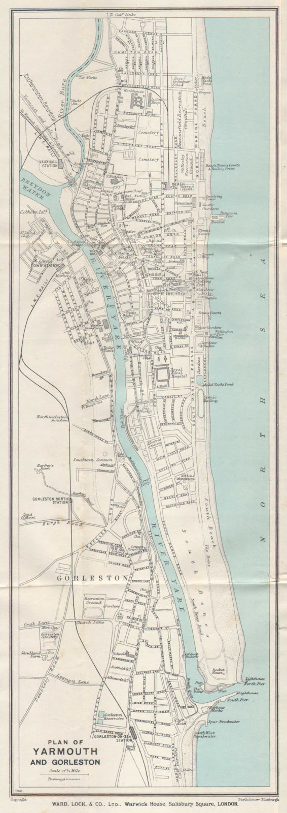 YARMOUTH & GORLESTON vintage tourist town city plan. Norfolk. WARD LOCK 1928 map