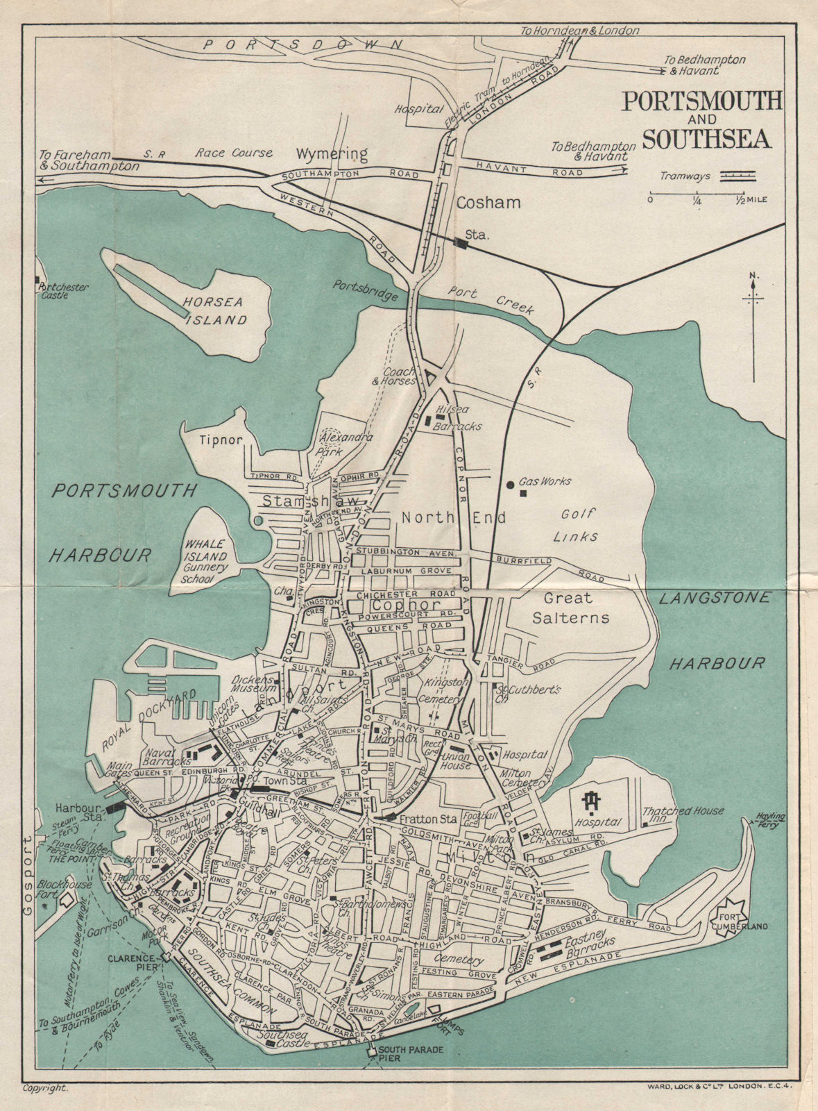 PORTSMOUTH vintage tourist town city plan. Southsea. WARD LOCK 1935 old map