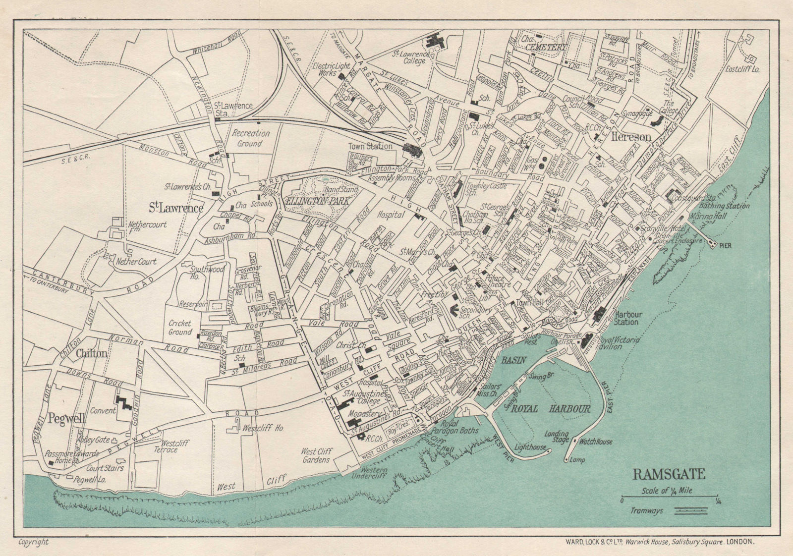 RAMSGATE vintage tourist town city resort plan. Kent. WARD LOCK 1924 old map