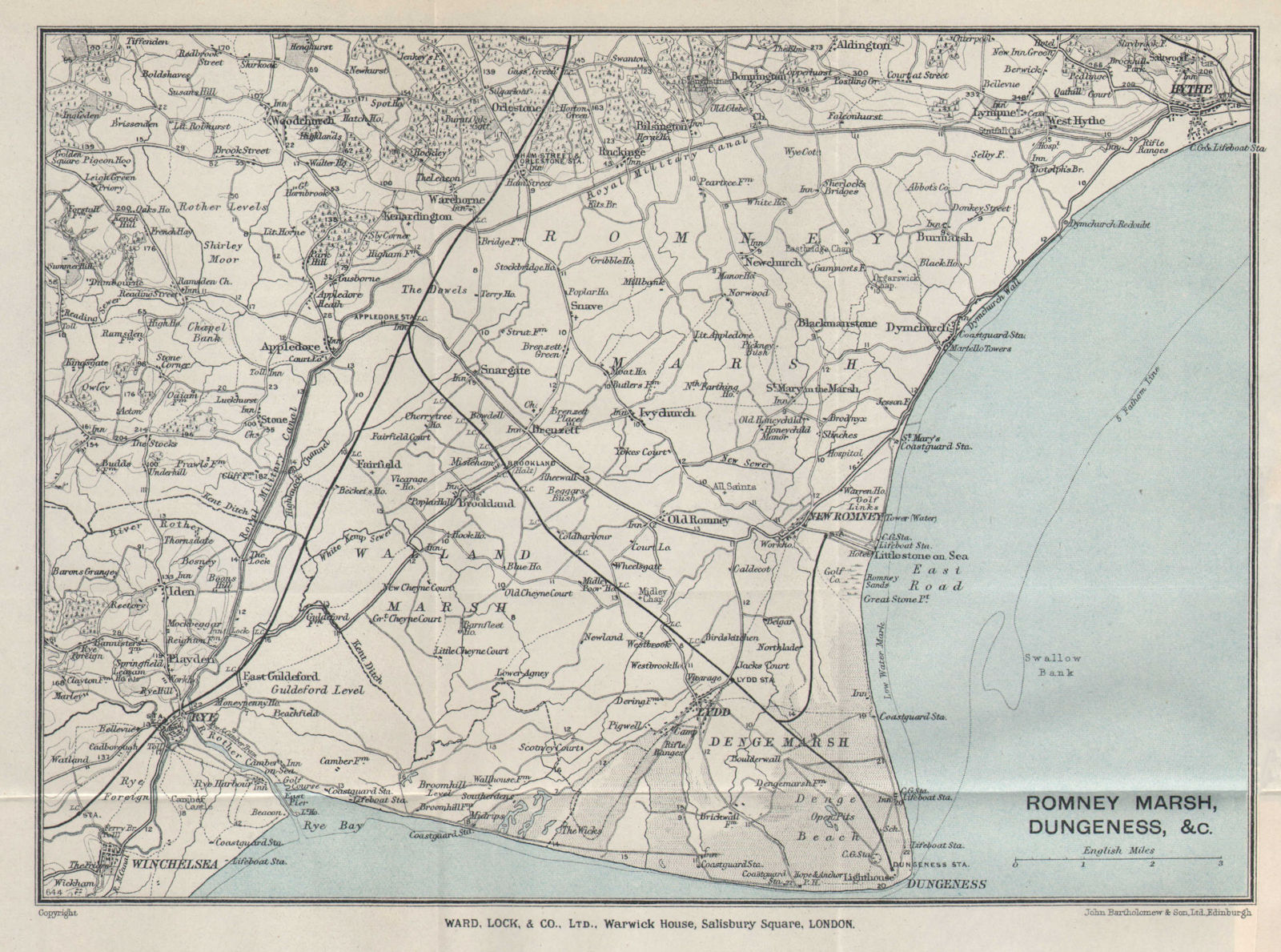 ROMNEY MARSH. Dungeness Rye Hythe Winchelsea. Walland Marsh. Kent 1928 old map