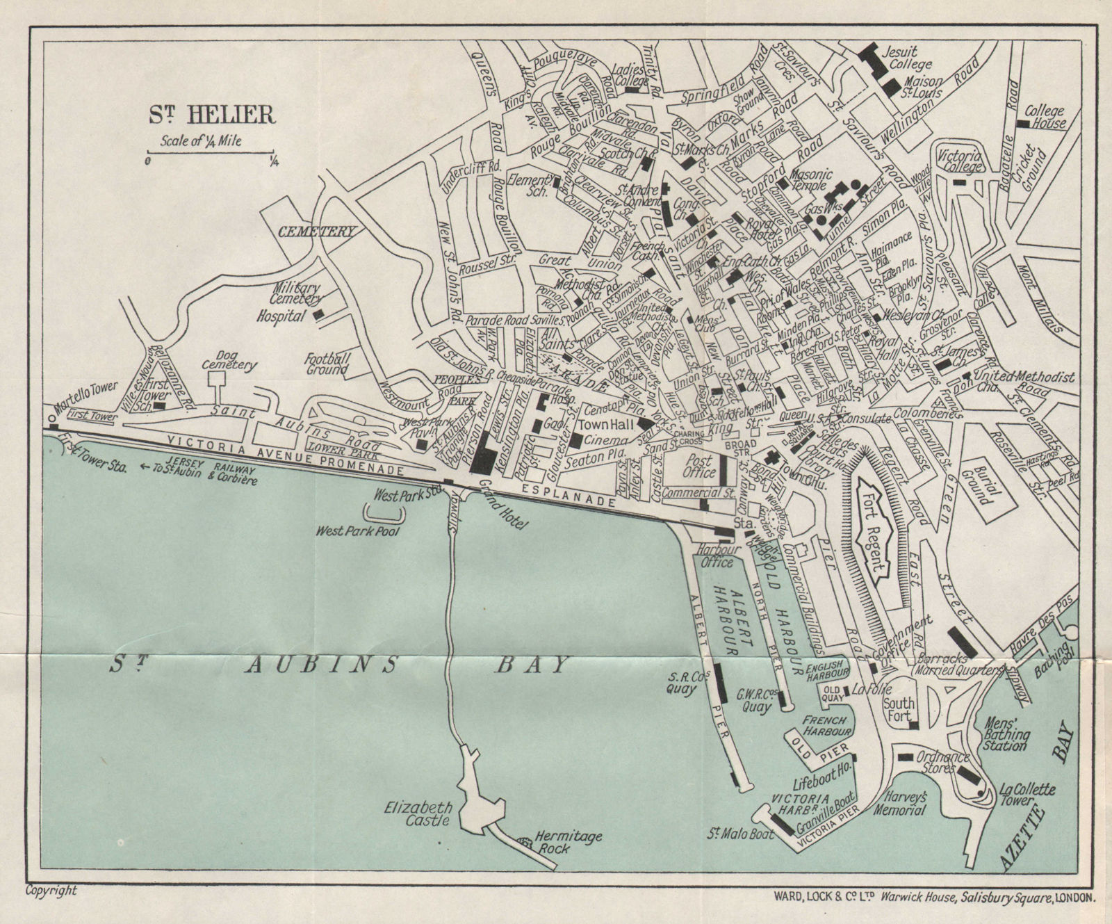 ST. HELIER vintage town city plan. Jersey Channel Islands. WARD LOCK 1934 map