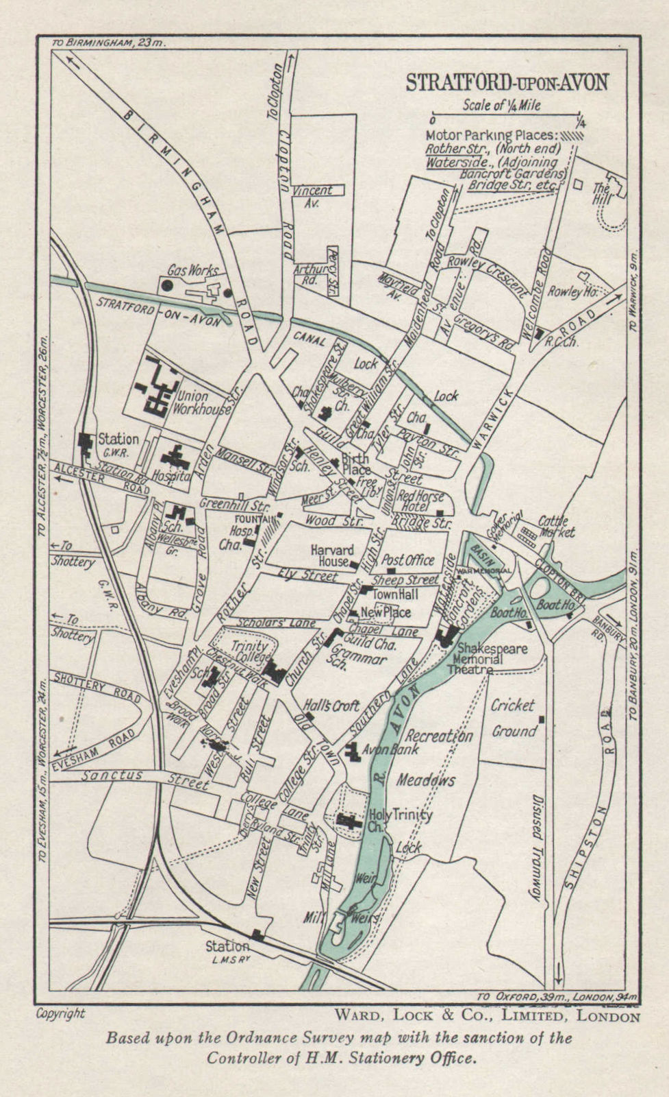 STRATFORD-UPON-AVON vintage town city plan. Warwickshire. WARD LOCK 1940 map