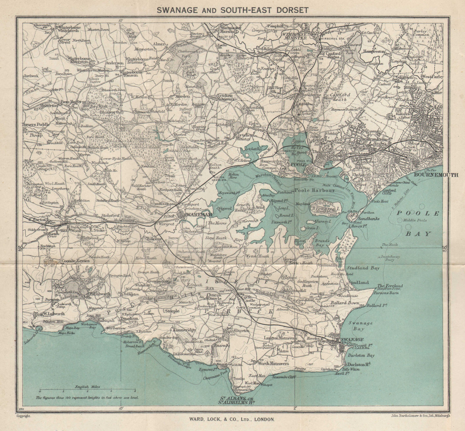 SOUTH-EAST DORSET. Isle of Purbeck Poole Harbour Wareham Bournemouth 1940 map
