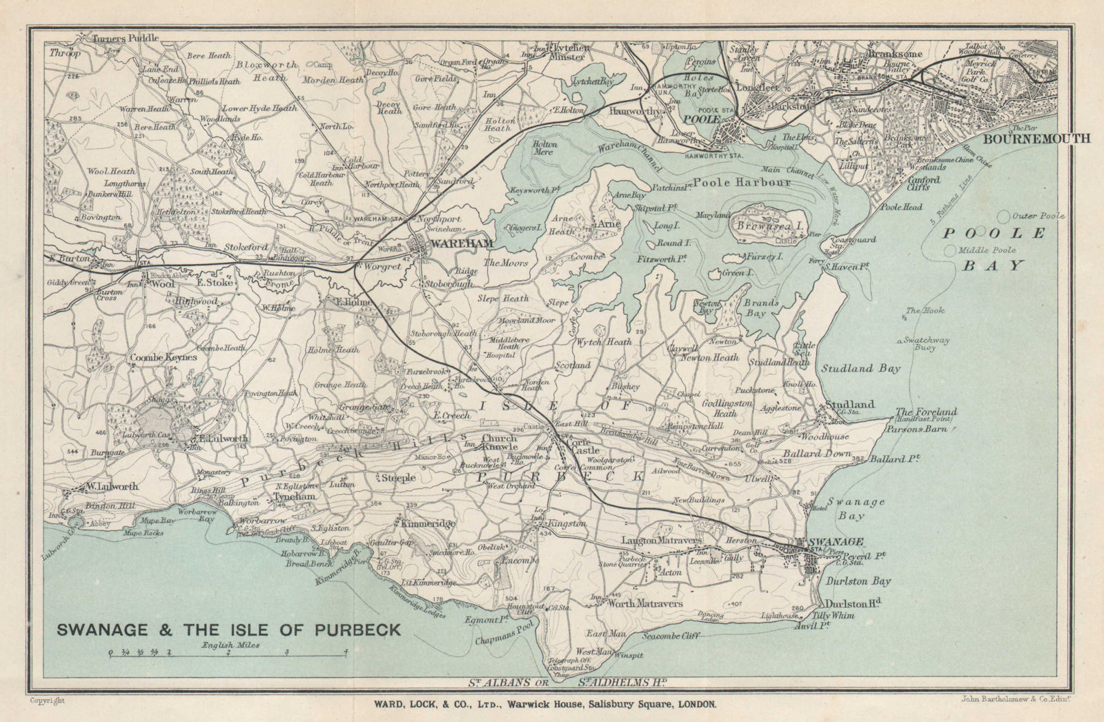 ISLE OF PURBECK. Swanage Wareham Bournemouth Poole. Dorset. WARD LOCK 1913 map
