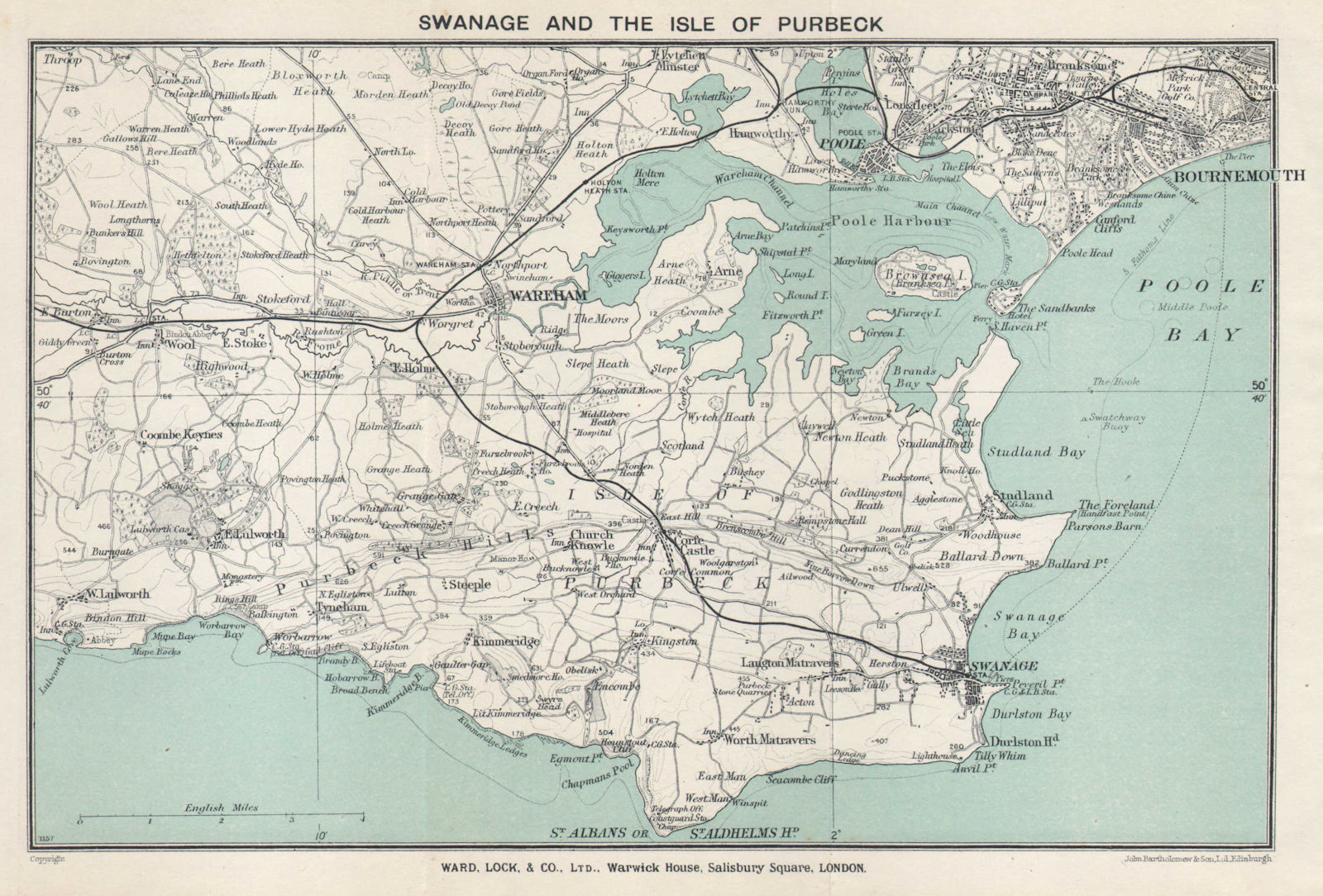 Associate Product ISLE OF PURBECK. Swanage Wareham Bournemouth Poole. Dorset. WARD LOCK 1931 map