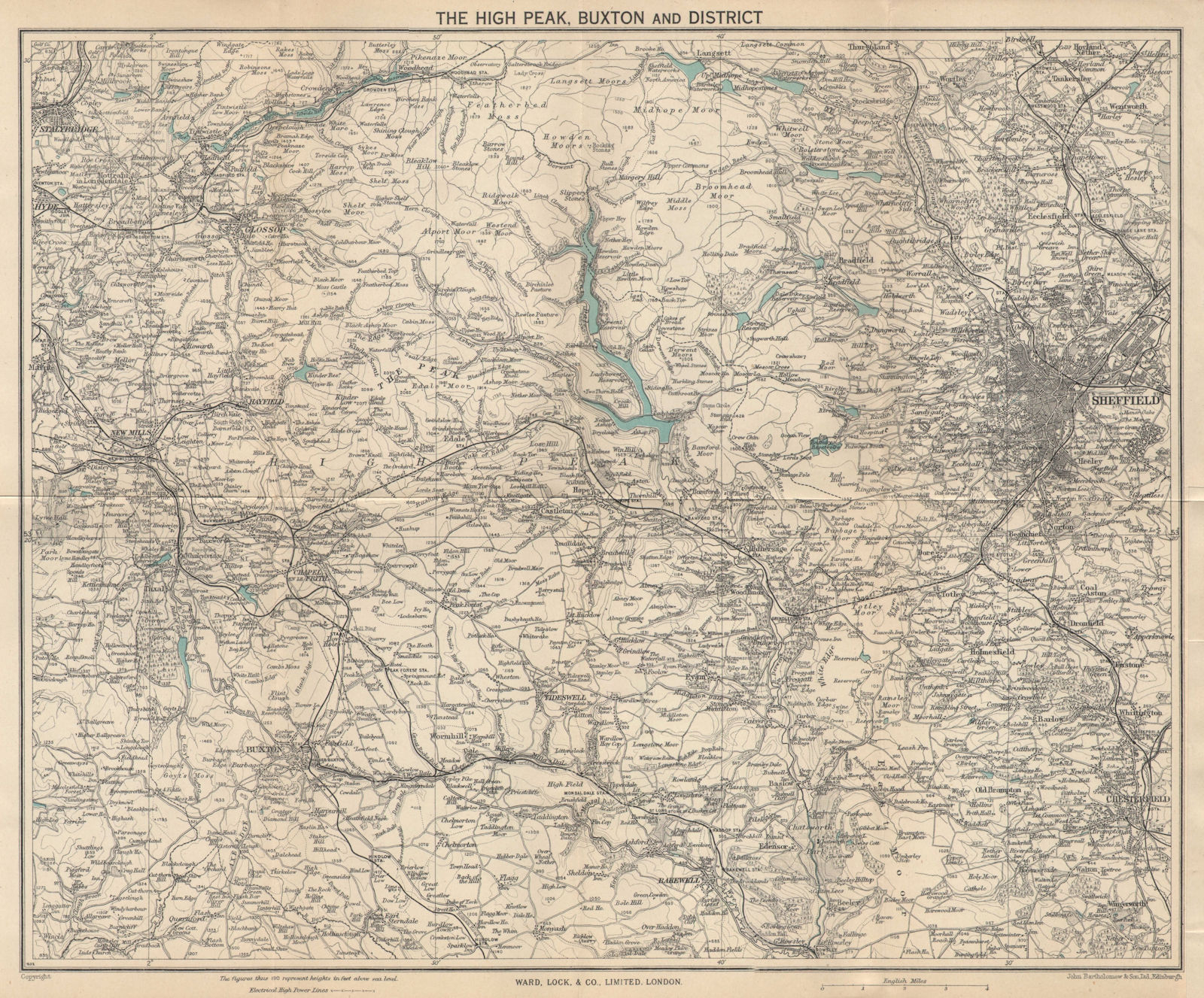 PEAK DISTRICT NORTH. High Peak Buxton Sheffield Glossop Derbyshire 1950 map