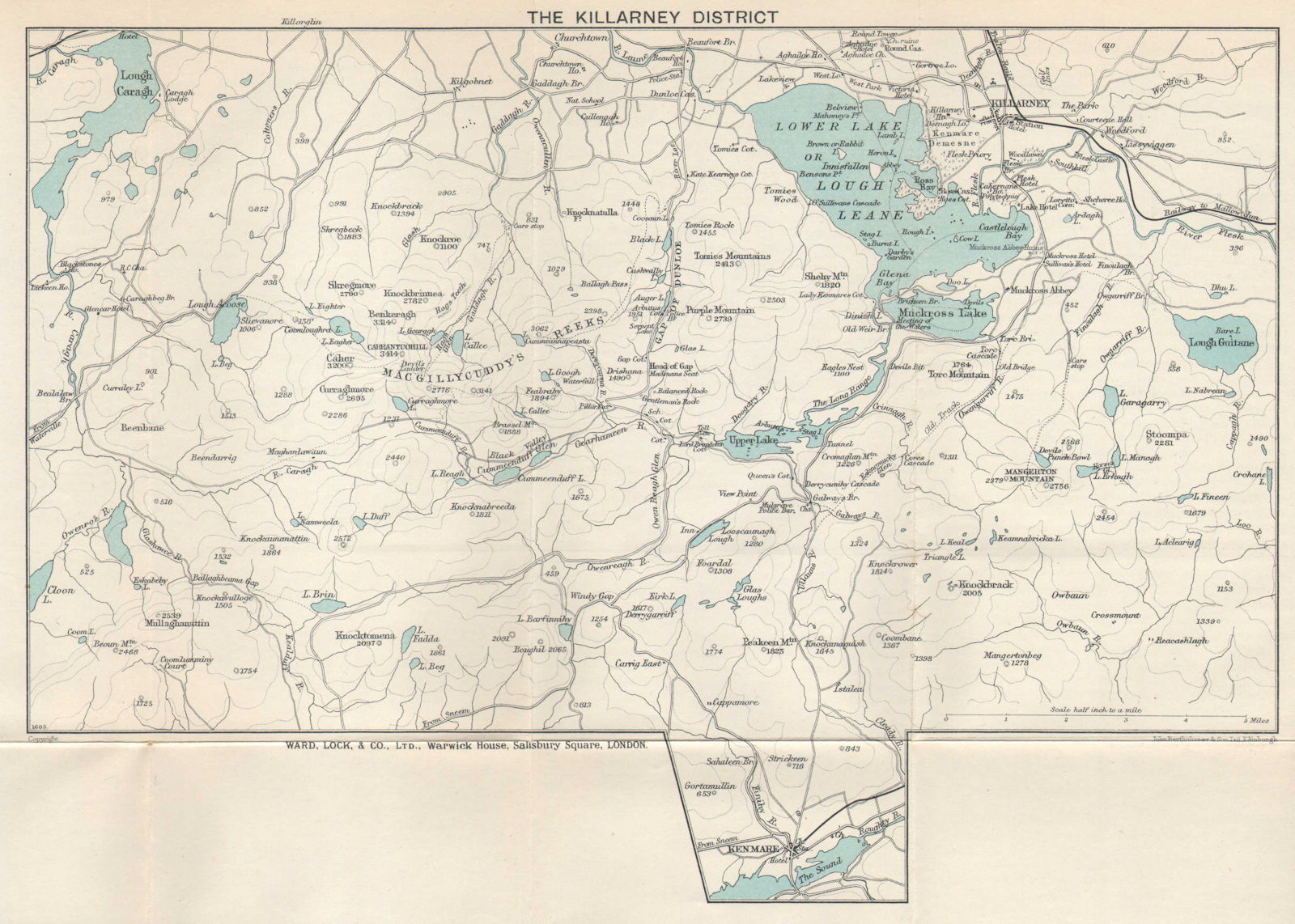 Associate Product KILLARNEY LAKES & district. Macgillycuddy's River. Ireland. WARD LOCK 1936 map