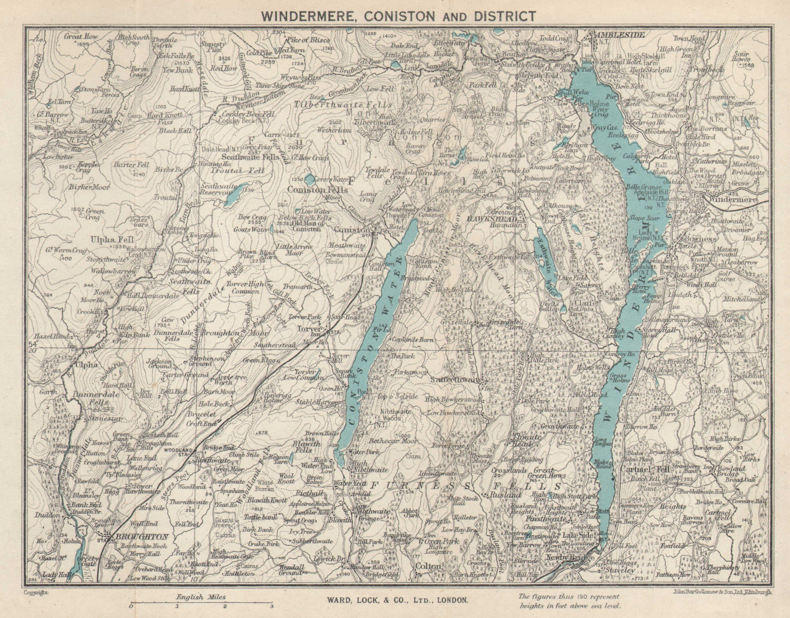 Associate Product WINDERMERE & CONISTON WATER. Ambleside Cumbria Lake District. WARD LOCK 1950 map