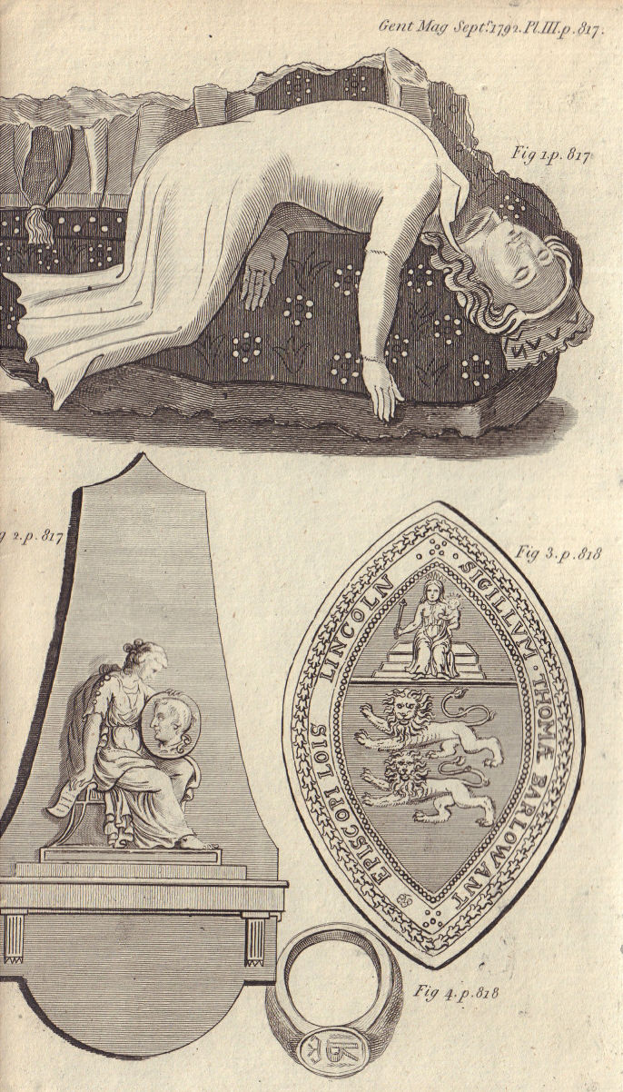 Woman beheaded Tuddington Bedford Thomas Barlow seal Bishop Lincoln 1792 print