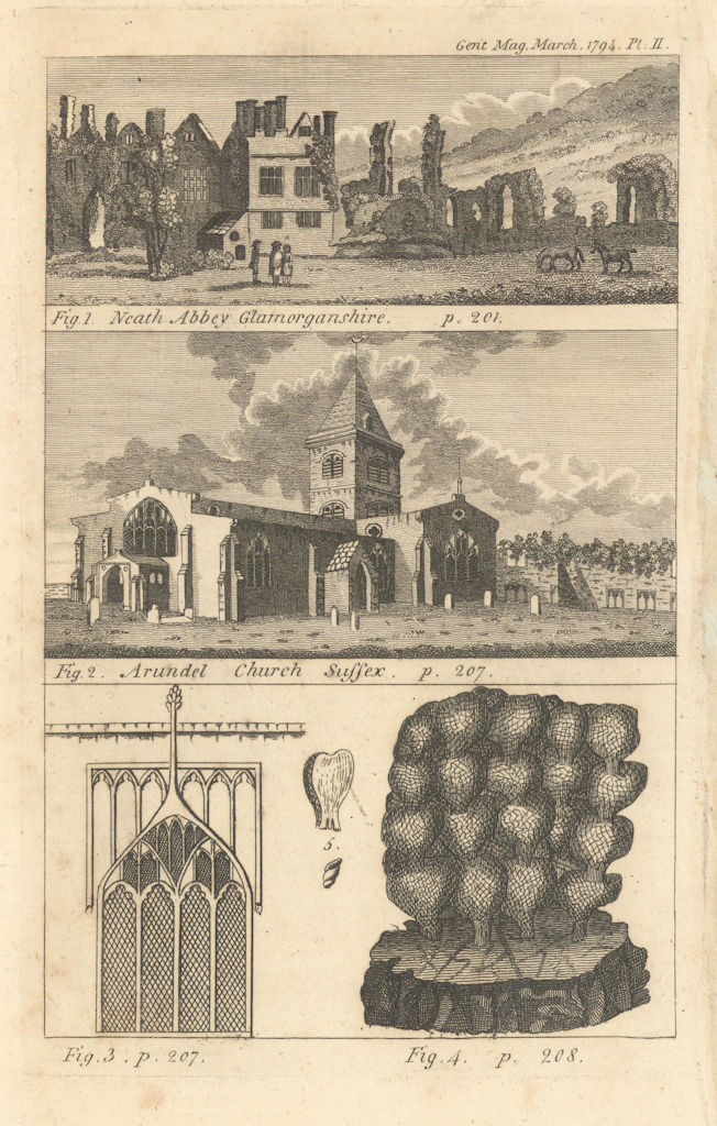 Remains of Neath Abbey Glamorganshire. Church of St Nicolas Arundel, Sussex 1794
