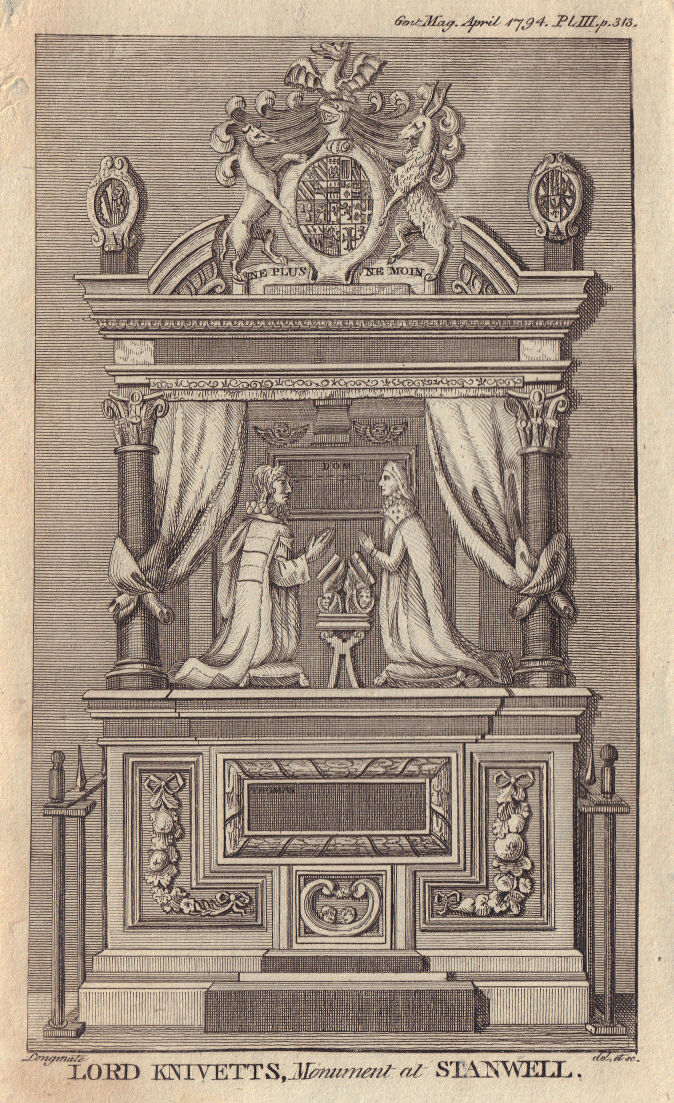 Lord Thomas Knyvet monument & lady in the Church of St Mary Stanwell London 1794