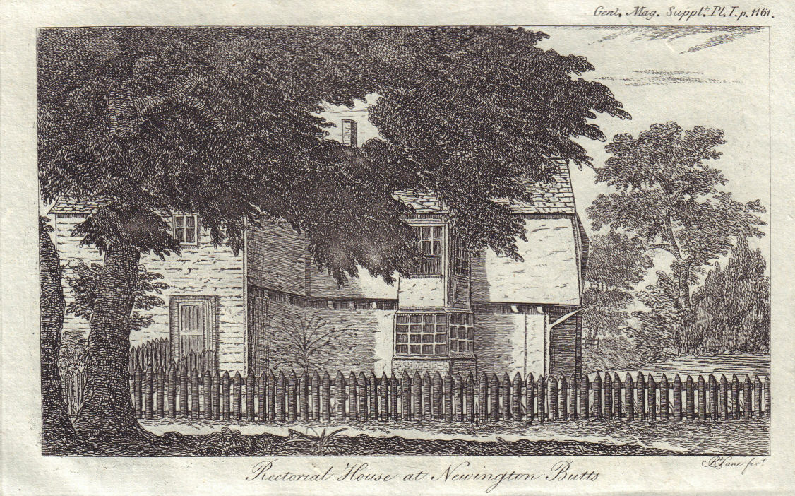 View of the rectorial house at Newington Butts, Southwark, London 1794 print
