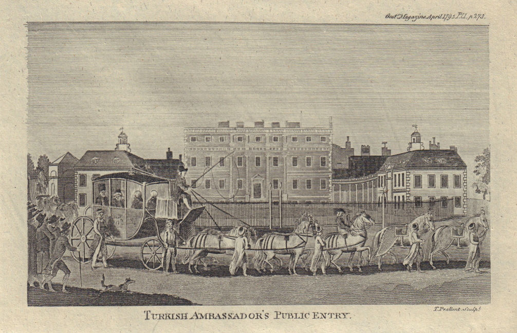 Turkish Ambassador's entry to London 1795 with view of Buckingham Palace 1795