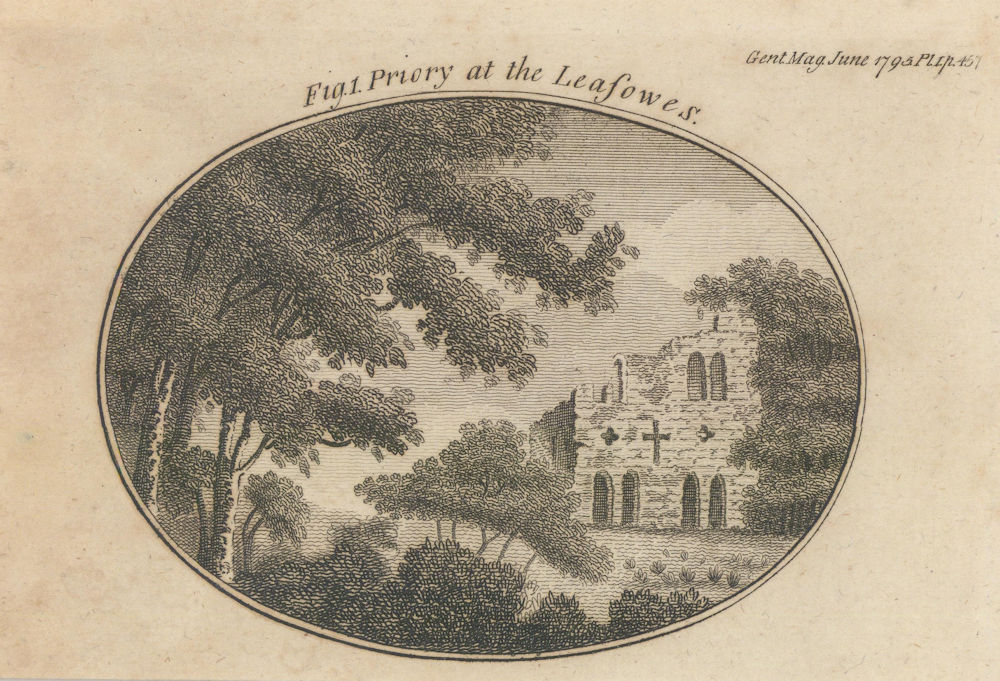 Associate Product Halesowen Priory ruins, Leasowes, Shropshire. SMALL 1795 old antique print