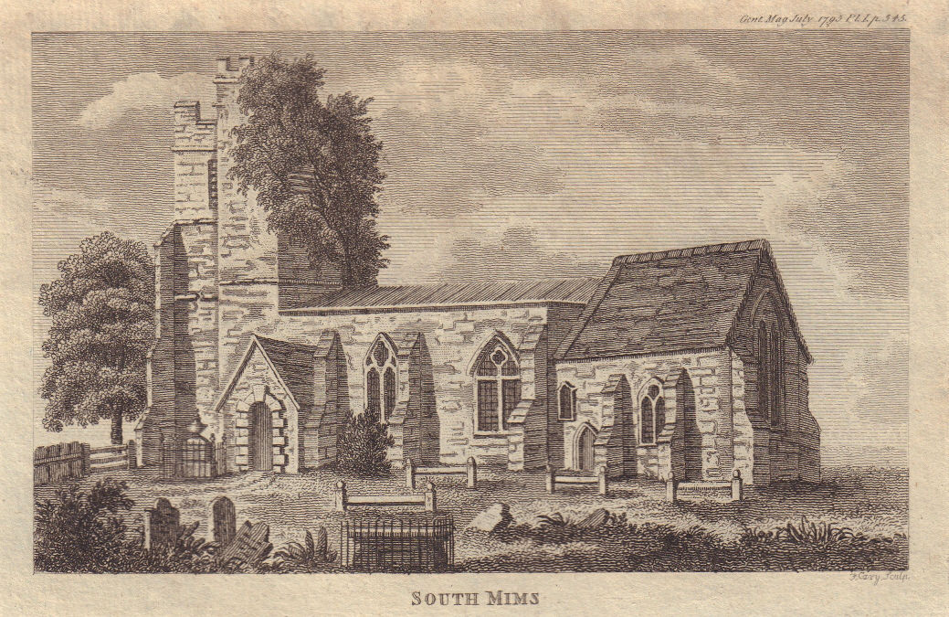 Associate Product View of St Giles Church, South Mimms, Hertfordshire 1795 old antique print