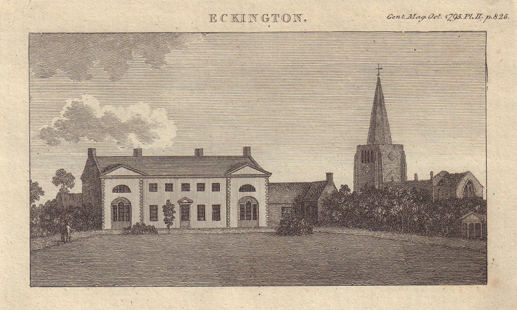 View of St Peter & St Paul's Church & Rectory House, Eckington, Derbyshire 1795