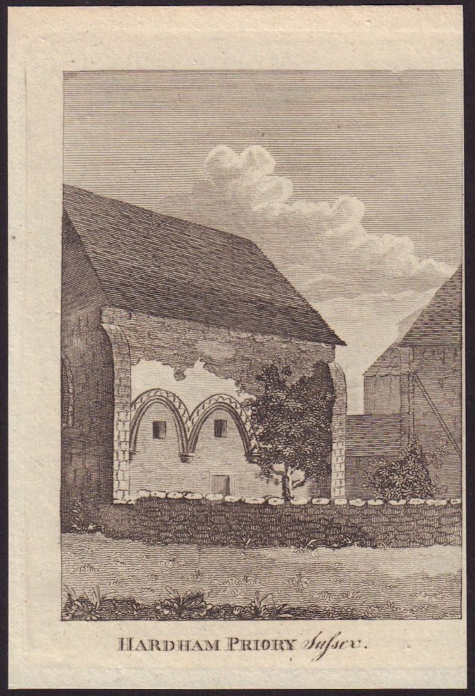 View of part of the remains of Hardham Priory, Sussex. SMALL 1796 old print