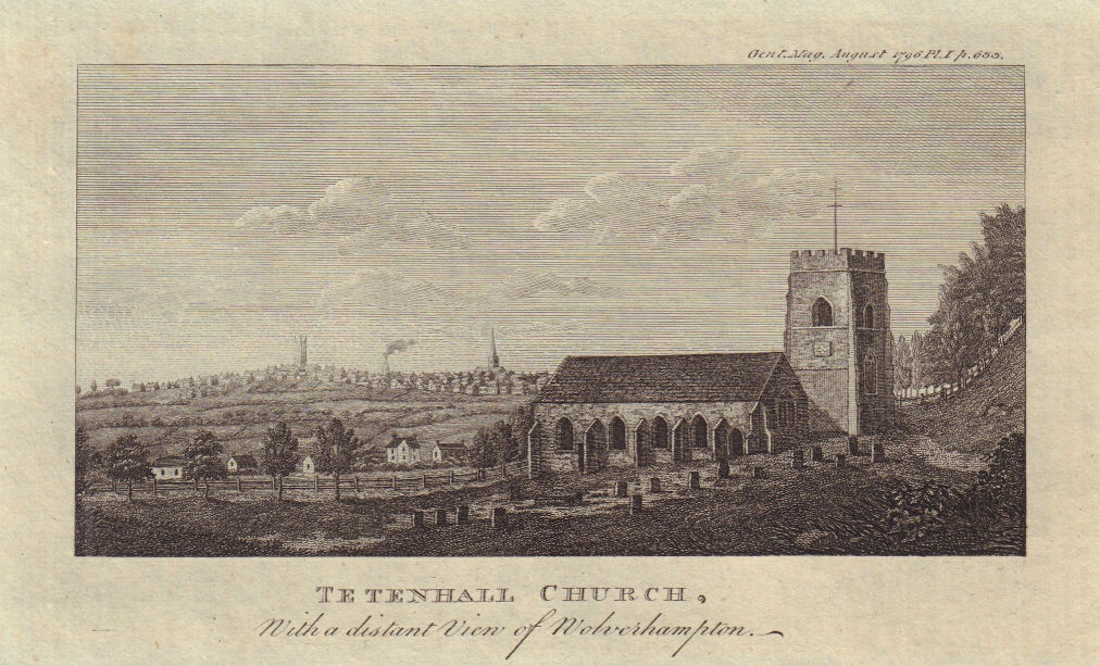 St Michael & All Angels Church Tettenhall with Wolverhampton view, Staffs 1796