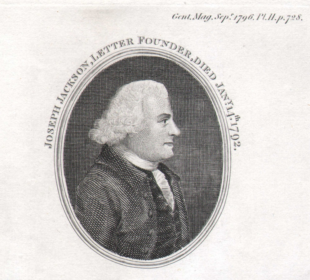Associate Product Portraits. Joseph Jackson, Letter founder. Died January 14th 1792 1796 print
