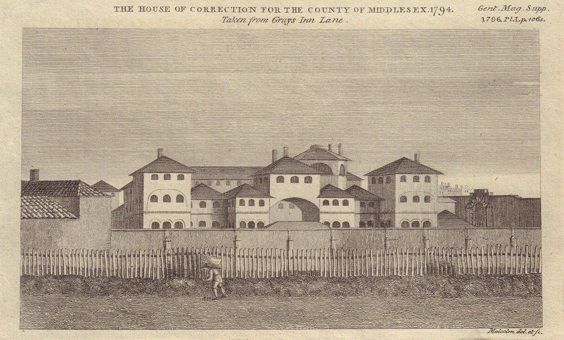 House of Correction Coldbath Fields Prison London. Clerkenwell Gaol 1796 print