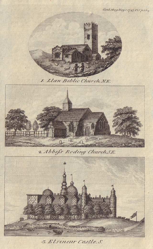 Associate Product St Edmund Abbess Roding church Kronborg Castle Helsingor Peblig Llanbeblig 1797