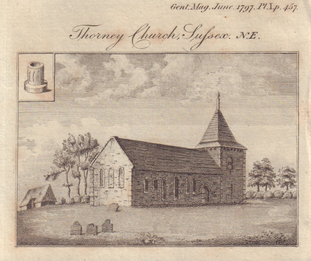 View of St Nicholas church, Thorney Island. Chichester harbour, Sussex 1797