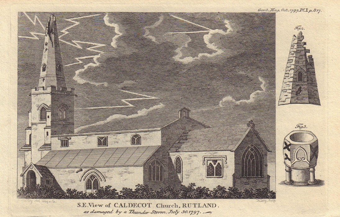 View of Caldecot St John Church, Rutland damaged by thunderstorm in 1797 1797