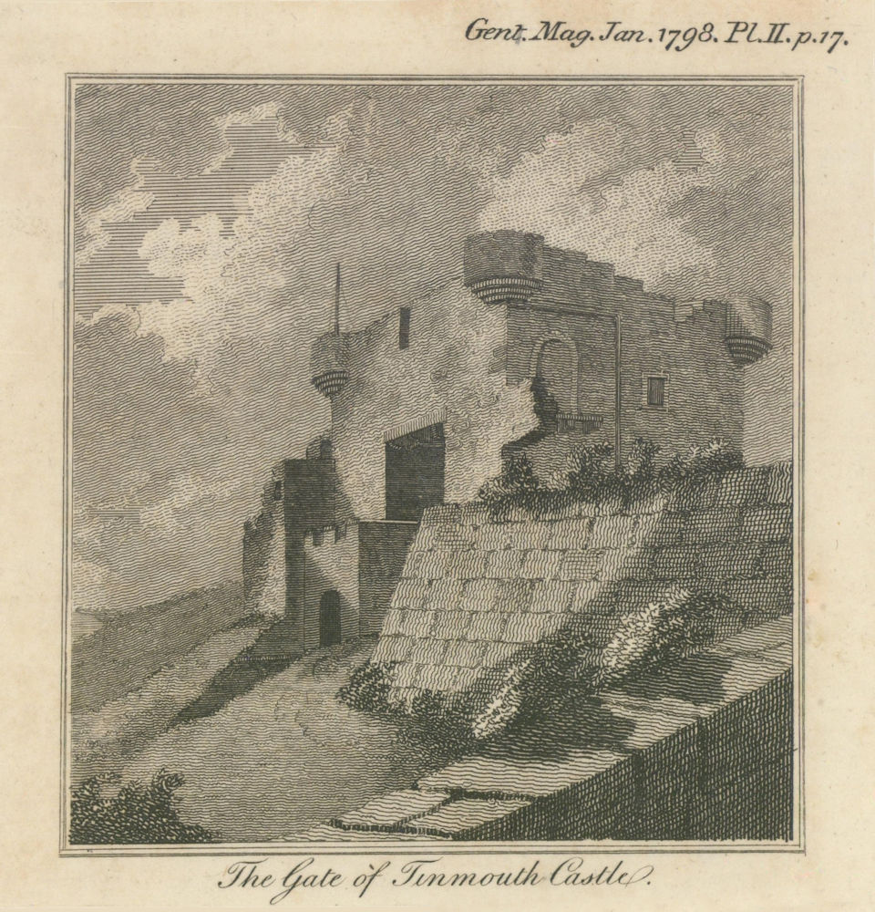 View of the gate of Tynemouth Castle, Northumberland 1798 old antique print