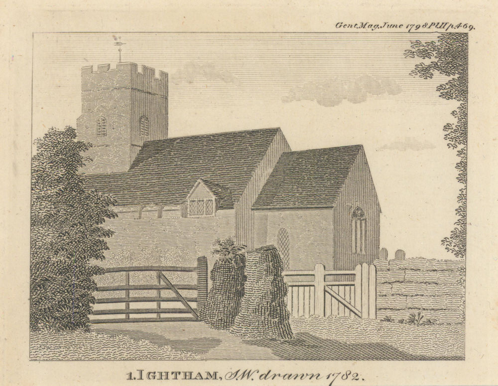 Associate Product View of St Peter's Church in 1782, Ightham. Near Sevenoaks, Kent. SMALL 1798