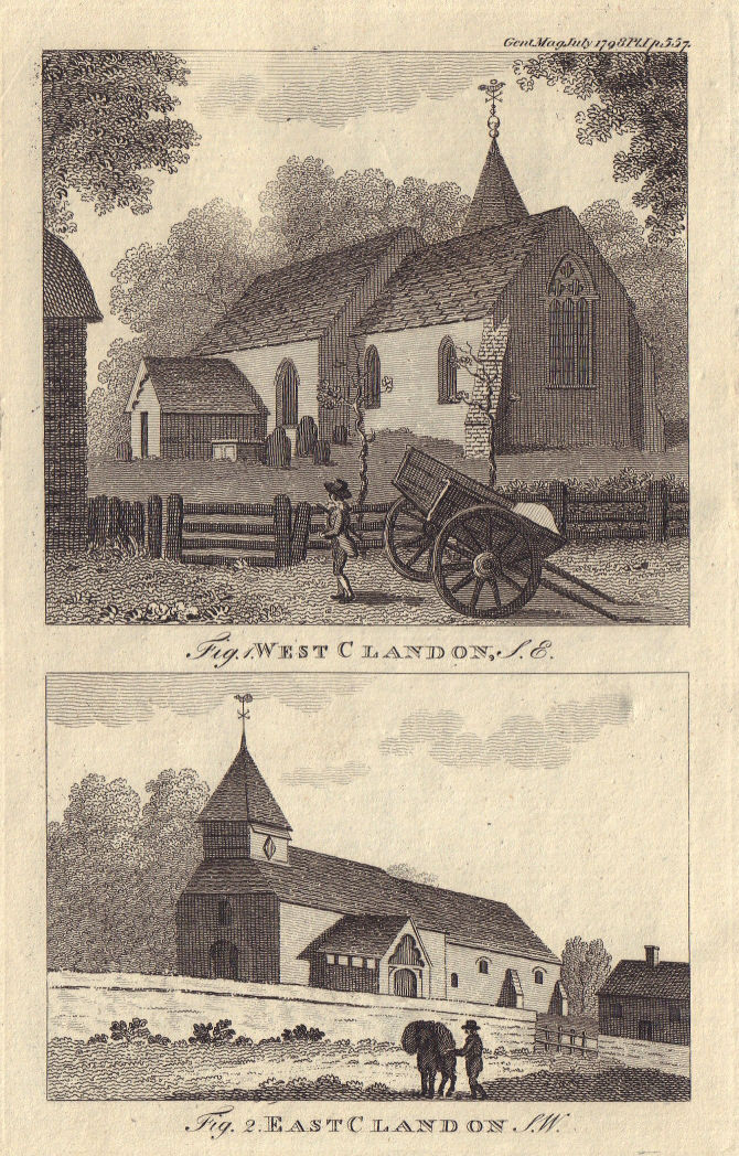 Clandon churches. St Peter & St Paul. St Thomas of Canterbury Surrey 1798