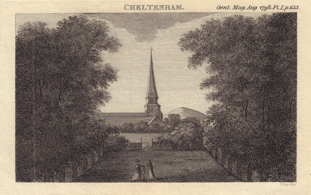 View of Cheltenham Minster St Mary. Gloucestershire 1798 old antique print