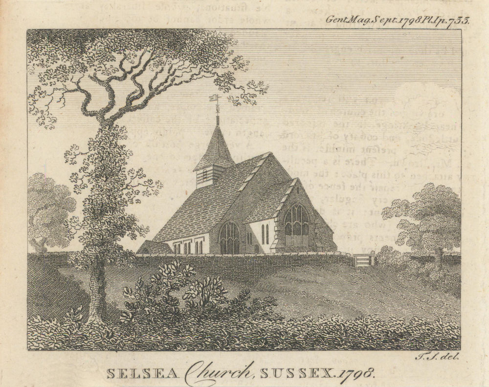 Associate Product View of the Selsea Church. St Peter's Church Selsey, Sussex. 1798 1798 print