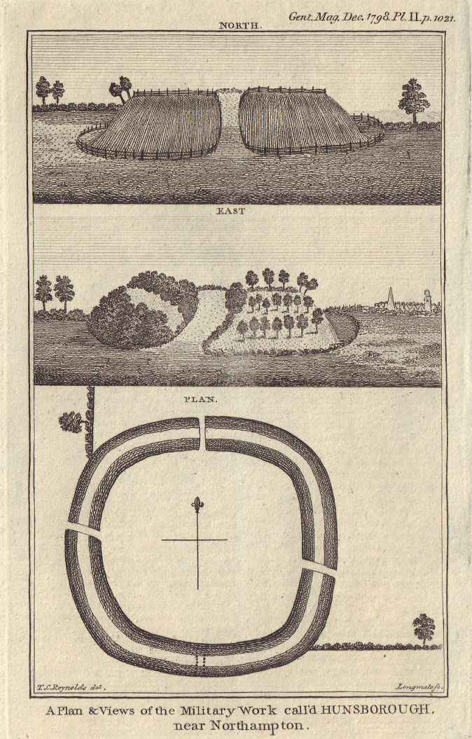 Associate Product Two views & plan of the Military Work, Hunsbury Hill. Northampton 1798 print