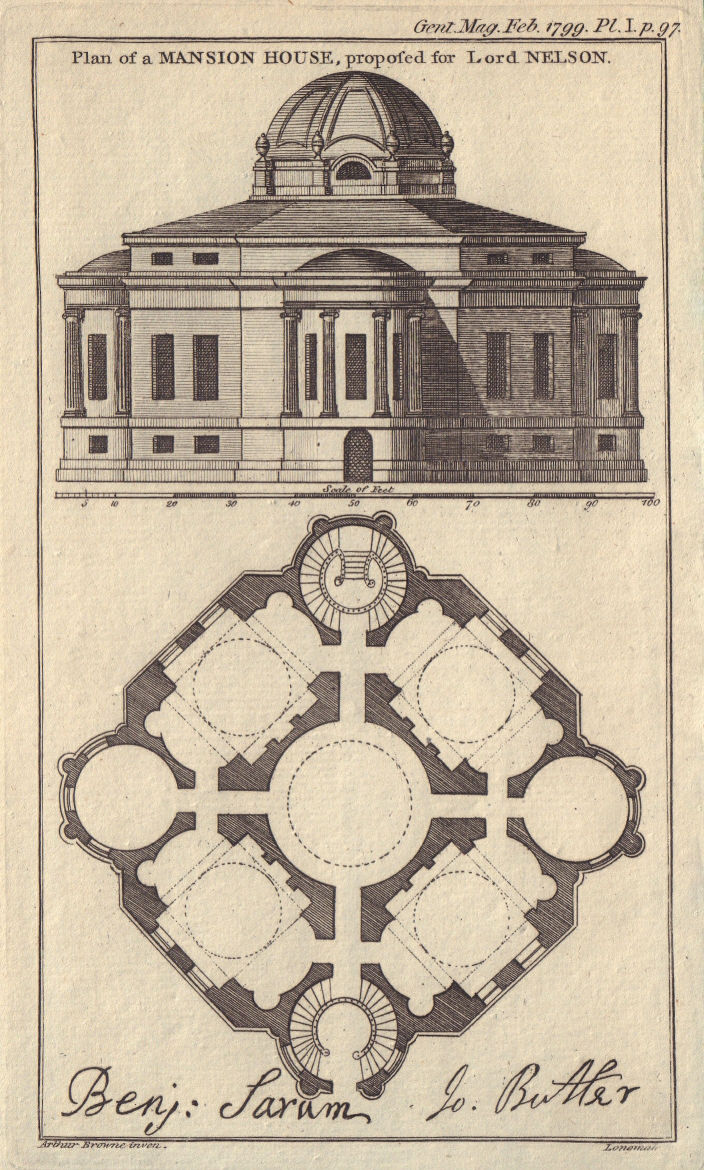 Plan of a mansion house for Lord Nelson at Burnham Market, Norfolk 1799 print