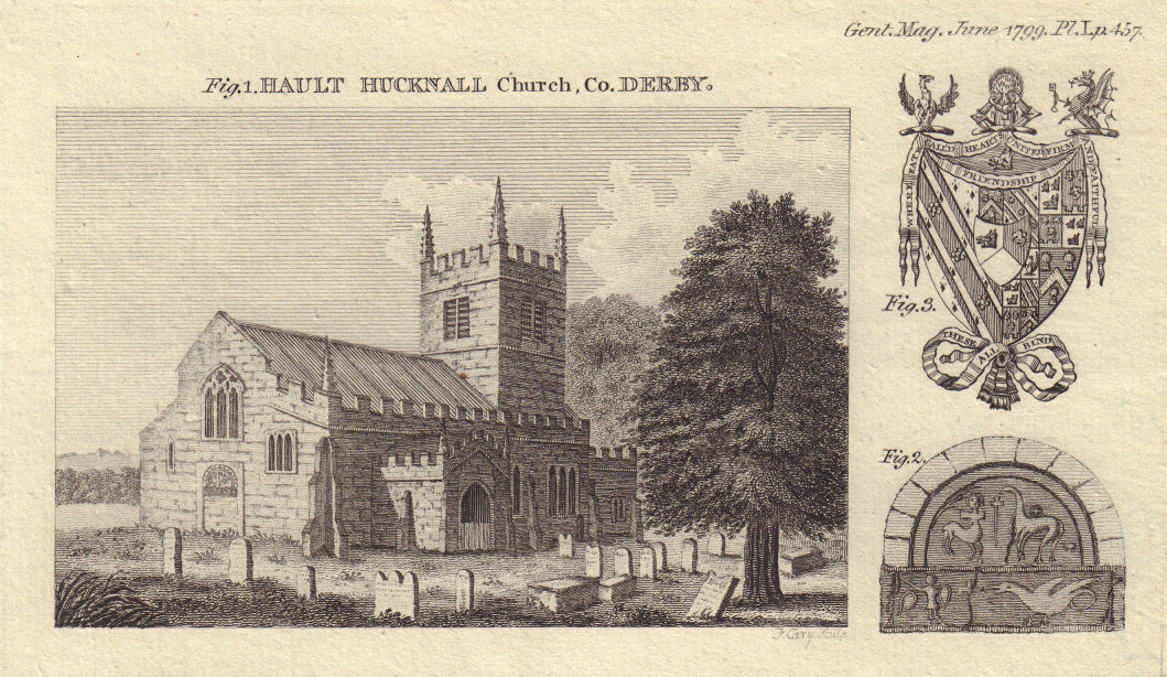 St John the Baptist church Ault Hucknall, Derbys. Sculpture. Shield of arms 1799