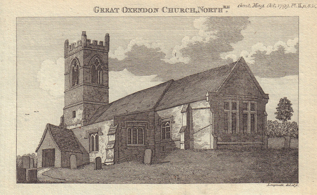 View of the Great Oxendon church now St Helen's church, Northamptonshire 1799