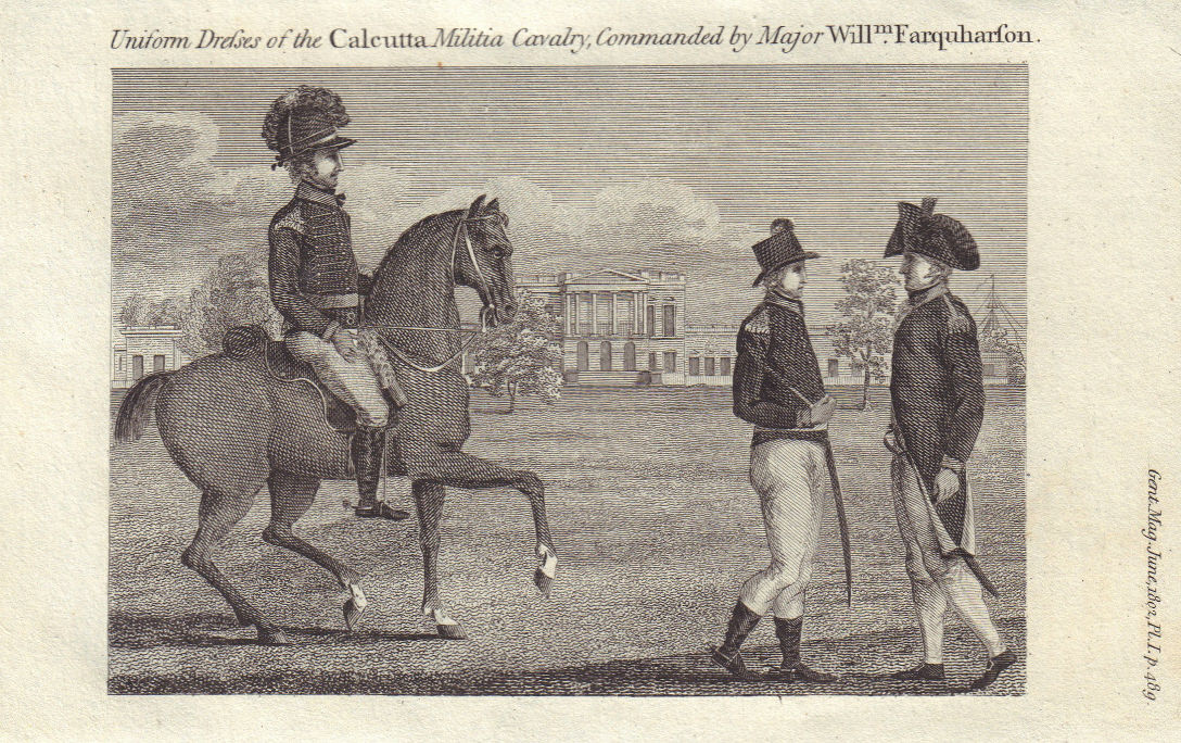 Calcutta Militia Cavalry uniforms, commanded by Major Farquharson. India 1802