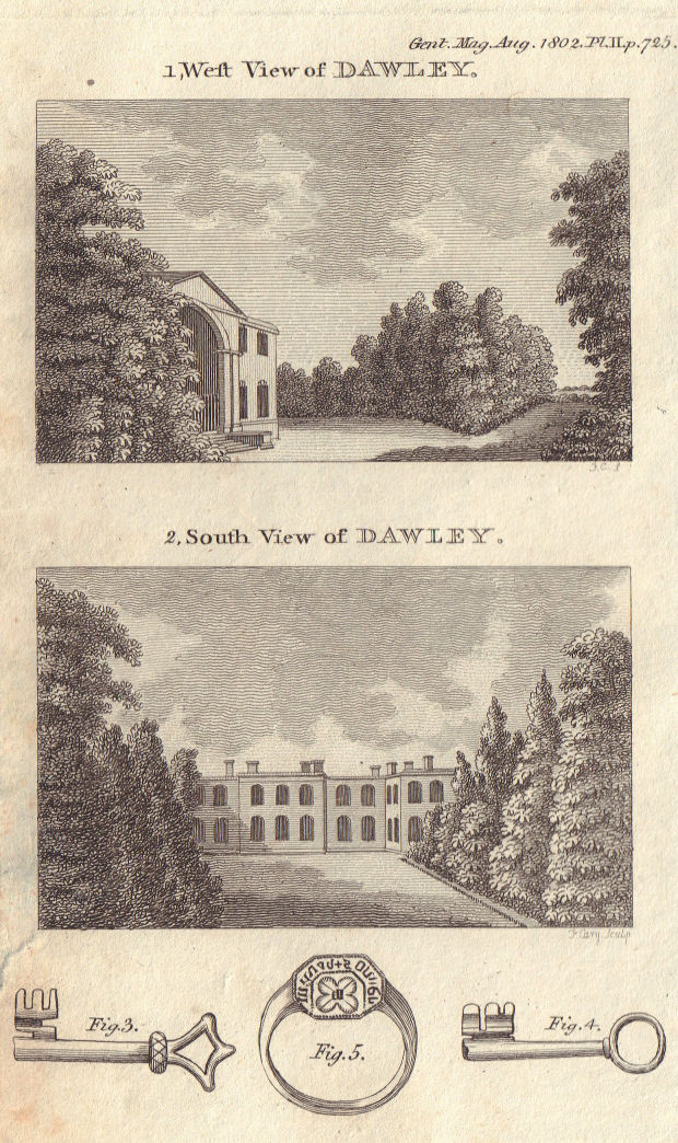Associate Product Old Dawley House views, Harlington, London. Seal ring at Kendal, Cumbria 1802