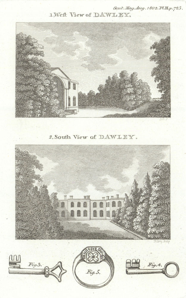 Associate Product Old Dawley House views, Harlington, London. Seal ring at Kendal, Cumbria 1802