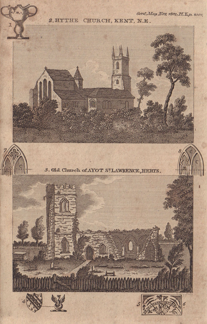 St Leonard's Church Hythe Kent. Ruins of Ayot St Lawrence, Hertfordshire 1802