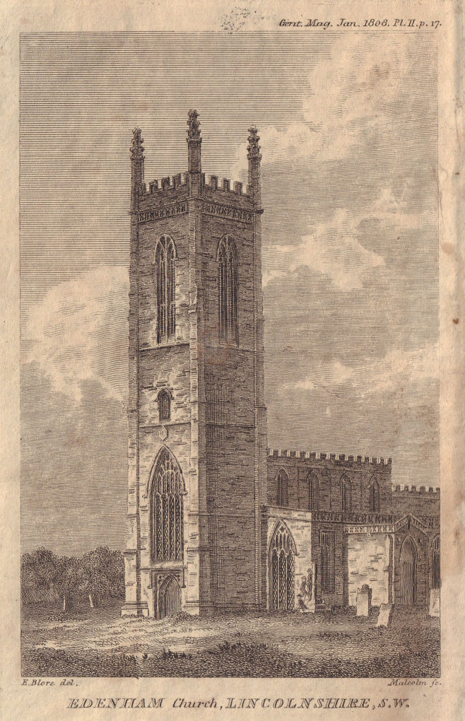 View of Saint Michael & All Angels Church, Edenham, Lincolnshire 1808 print