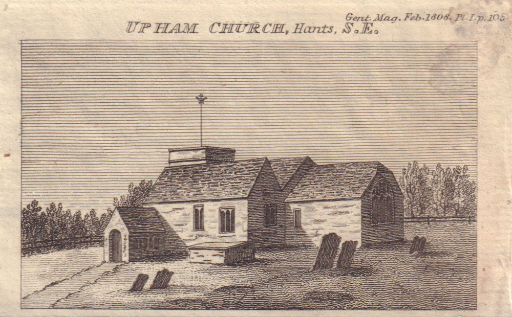 View of the Church of the Blessed Mary, Upham in Hampshire. SMALL 1808 print