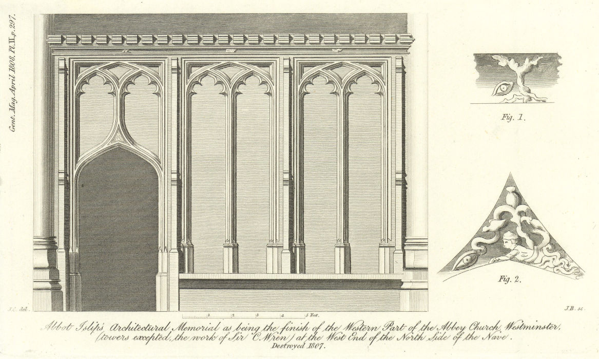 Architectural memorial of Abbot John Islip at Westminster Abbey, London 1808
